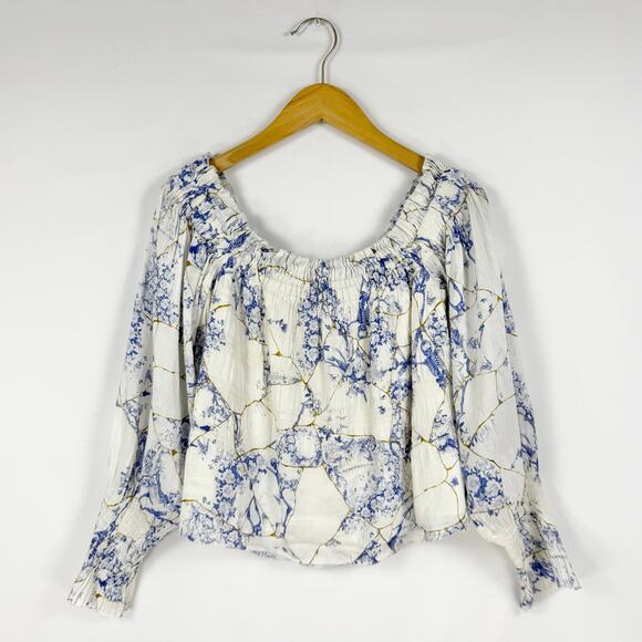 All Saints Women’s Lara Off The Shoulder Smocked Top Size 8 White Linen Silk - Picture 2 of 13